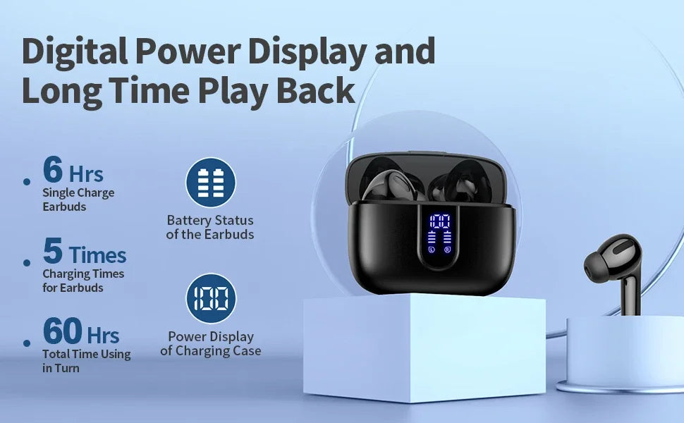 Auriculares inalámbricos con Bluetooth 5,3, reducción de ruido de llamadas de cuatro micrófonos ENC, tiempo de reproducción de 50 horas Auriculares inalámbricos Bluetooth