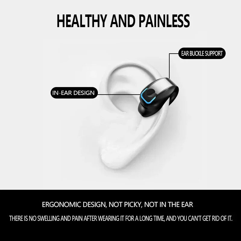 Auriculares Inalámbricos Bluetooth con Clip para la Oreja, Auriculares de Conducción Ósea de Alta Calidad, Auriculares Deportivos TWS con Cancelación de Ruido y Micrófono