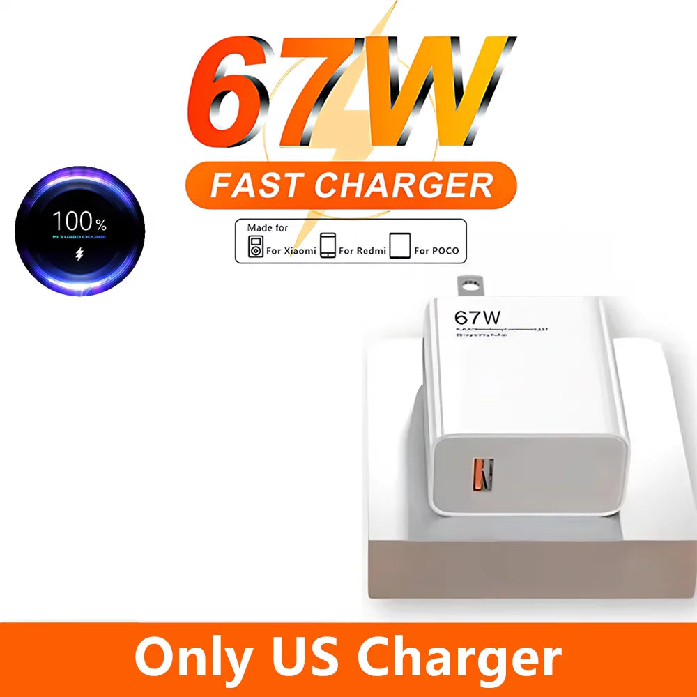 Cargador Ultra rápido de 67W UE EE. UU. para Xiaomi 11 12 13T 14T 15 Redmi Note 11T 12T 13 14 Pro POCO tipo C USB Turbo Cable de carga rápida