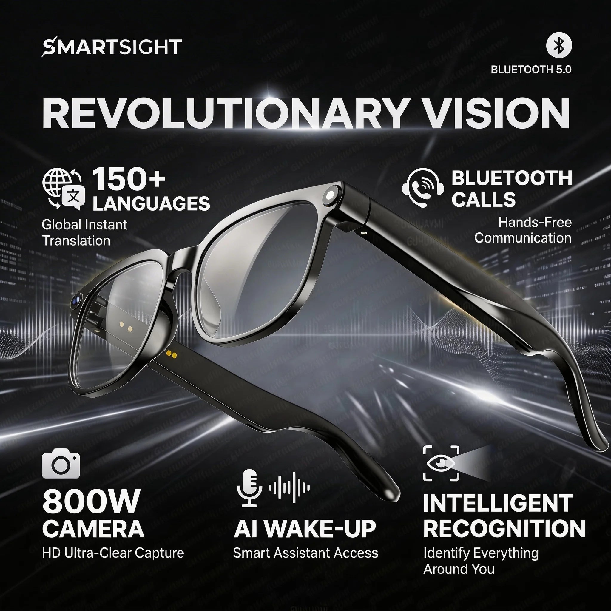 Gafas Inteligentes con IA 2026, Traducción en Más de 120 Idiomas, Cámara de 800W Píxeles, Reproductor de Música y Video, Llamadas, Gafas con Cambio de Color 8K para Hombre