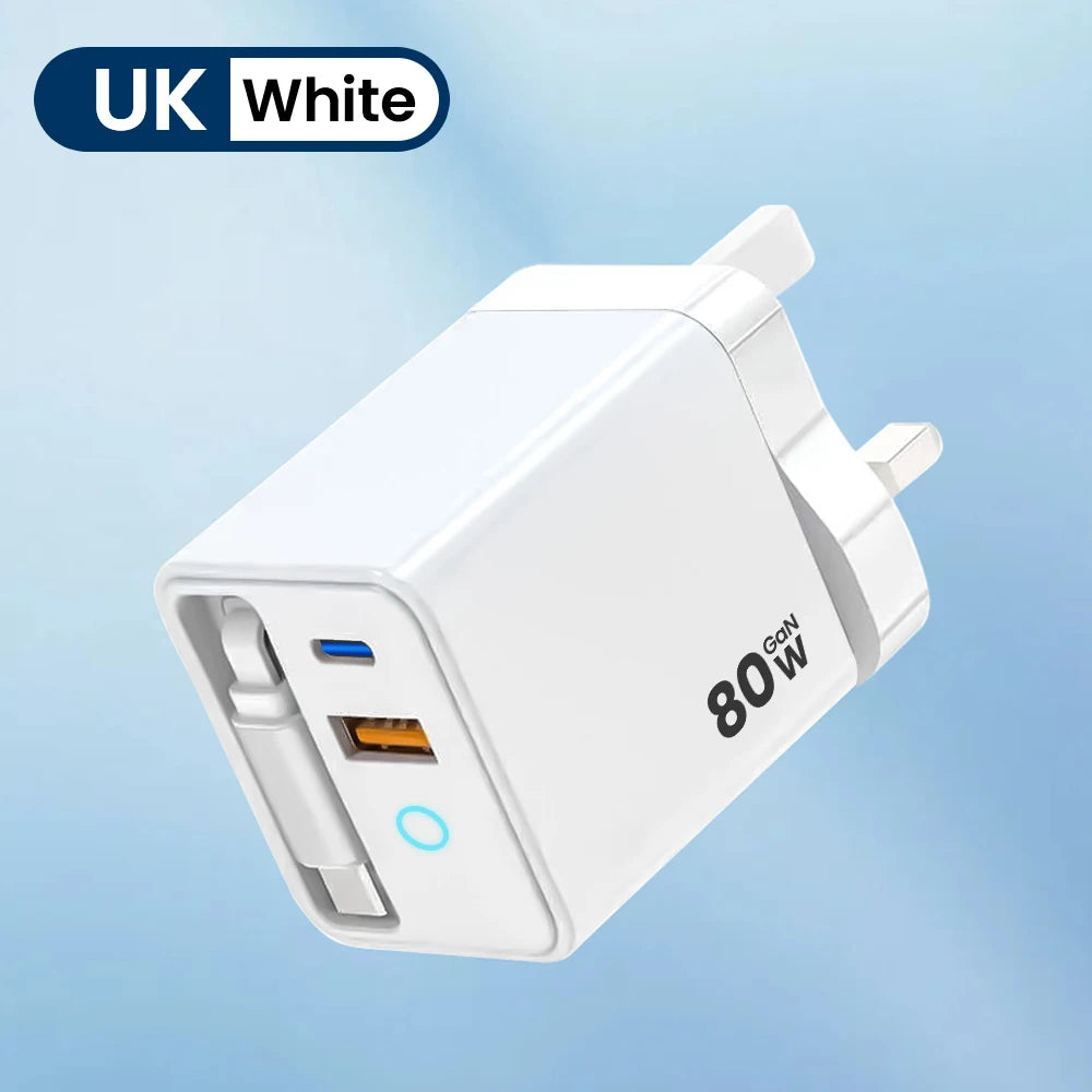 Elough-cargador USB tipo C de 80W con Cable retráctil PD, carga rápida para iPhone 16, portátil, Macbook, teléfono, cargador rápido