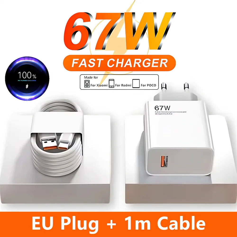 Cargador Ultra rápido de 67W UE EE. UU. para Xiaomi 11 12 13T 14T 15 Redmi Note 11T 12T 13 14 Pro POCO tipo C USB Turbo Cable de carga rápida