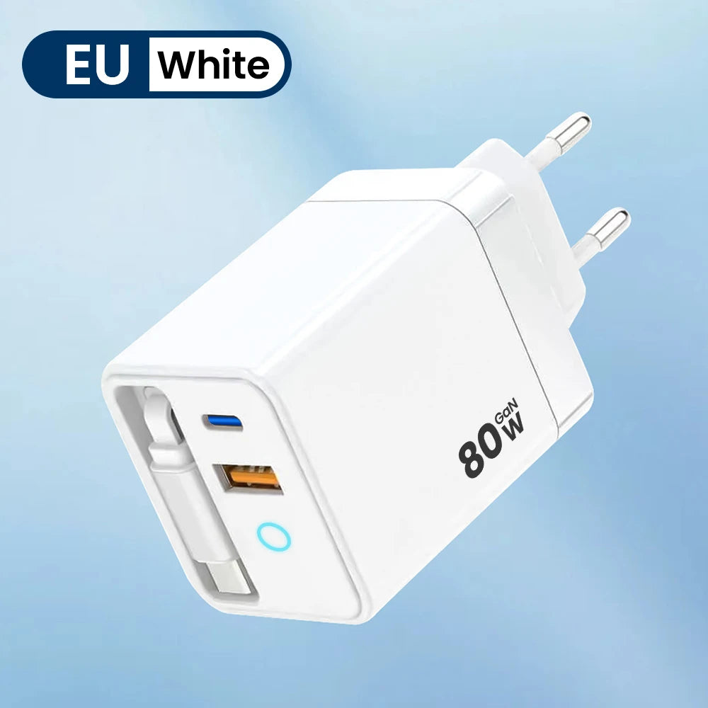 Elough-cargador USB tipo C de 80W con Cable retráctil PD, carga rápida para iPhone 16, portátil, Macbook, teléfono, cargador rápido