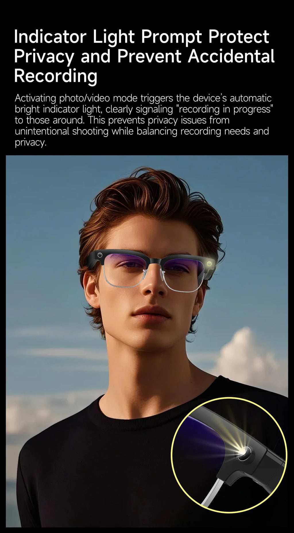 AI Smart Glasses 8 Million Pixels Recording Videos Photo Recognition Answer Translation 290mAh IP66 Waterproof Bluetooth Glasses