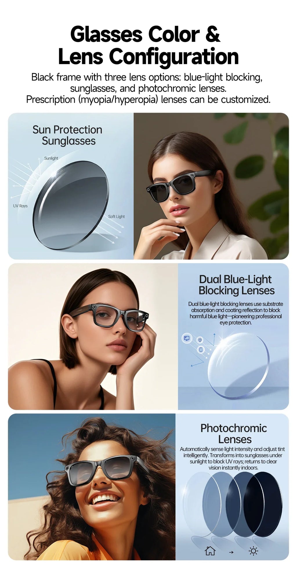 Gafas Inteligentes Meta AI TOP 1 con Cámara de 8MP, Grabación de Video, Traducción a Más de 100 Idiomas, Llamadas Bluetooth, Reproducción de Música