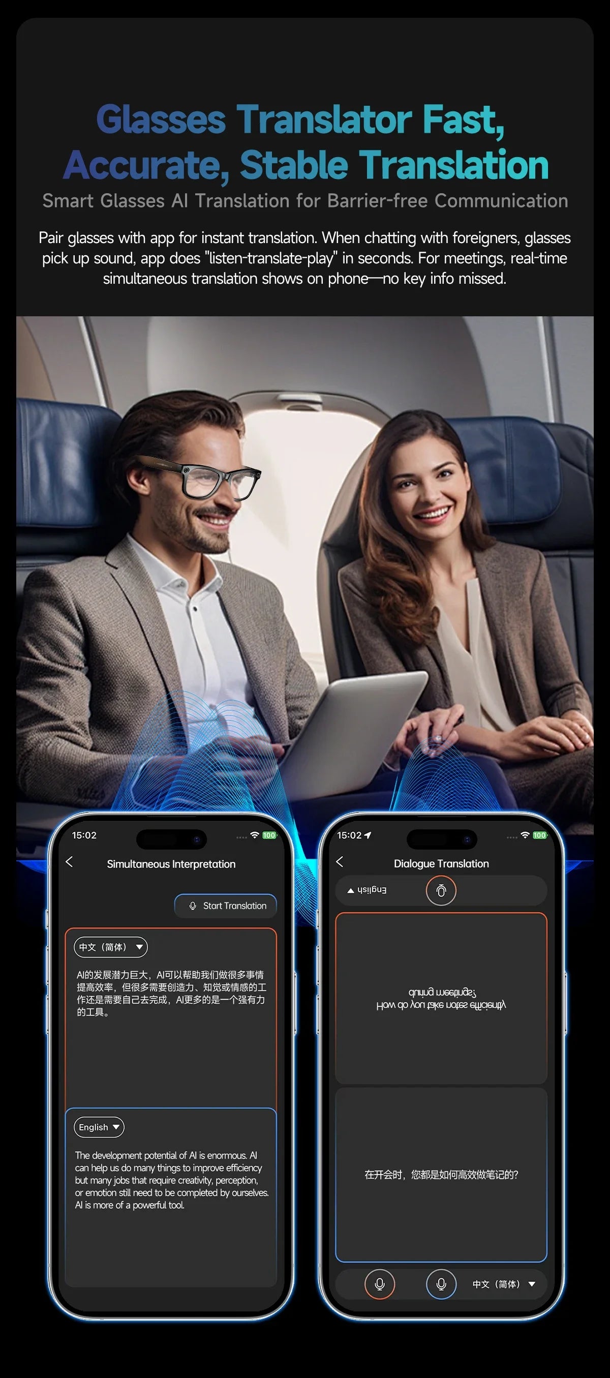 Gafas Inteligentes Meta AI TOP 1 con Cámara de 8MP, Grabación de Video, Traducción a Más de 100 Idiomas, Llamadas Bluetooth, Reproducción de Música